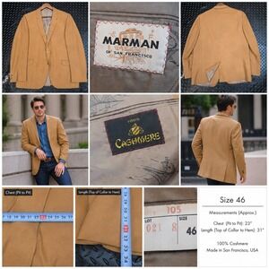 Marman of San Francisco Mens 100%‎ Cashmere Blazer Sport Coat Camel Tan Size 46